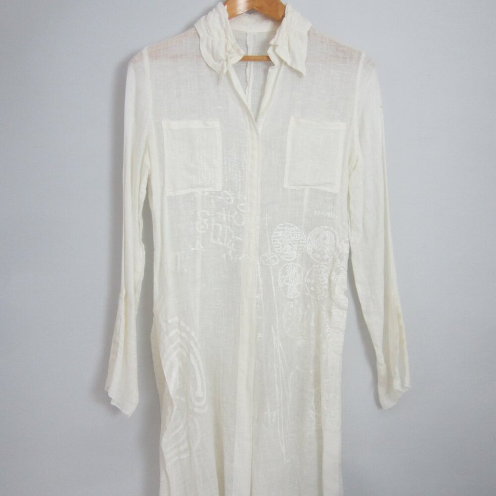 Pianura Studio Womens M Ivory Cream Linen Long Cardigan Made Italy Hand Painted